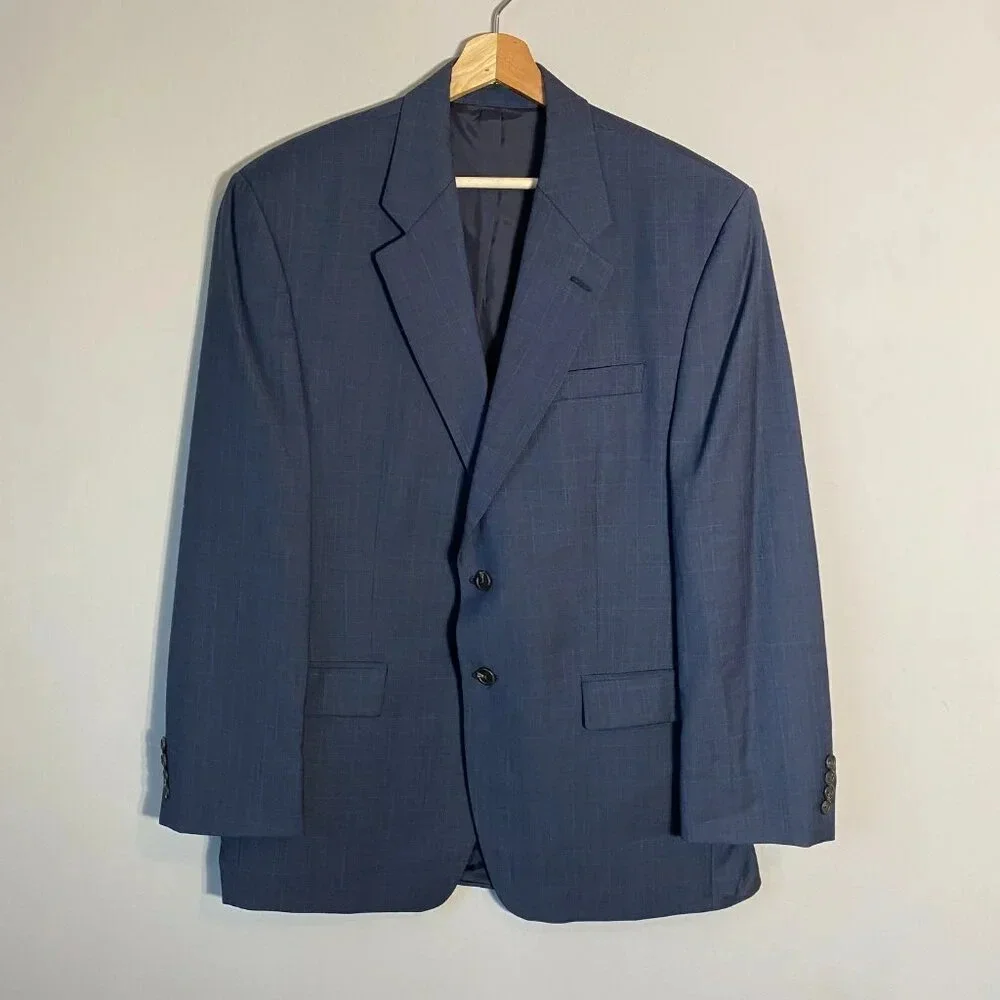 Lauren Ralph Lauren Wool Plaid Sport Coat Men's 42R Dinner Jacket Blazer Navy